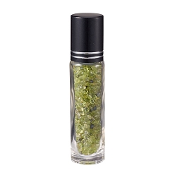 Peridot Glass Roller Ball Bottles, Essential Oil Refillable Bottle, with Peridot Chip Beads, for Personal Care, 85x20mm, Beads: 3x11~3x7mm, Capacity: 10ml