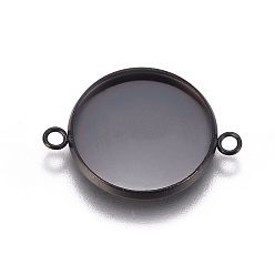 Electrophoresis Black 304 Stainless Steel Cabochon Connector Settings, Plain Edge Bezel Cups, Flat Round, Electrophoresis Black, Tray: 16mm, 23.5x17.8x2mm, Hole: 1.8mm
