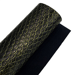 Dark Olive Green Embossed Fish Scales Pattern Imitation Leather Fabric, for DIY Leather Crafts, Bags Making Accessories, Dark Olive Green, 30x135cm
