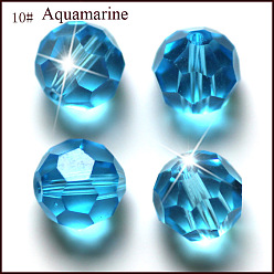 Deep Sky Blue Imitation Austrian Crystal Beads, Grade AAA, Faceted(32 Facets), Round, Deep Sky Blue, 4mm, Hole: 0.7~0.9mm