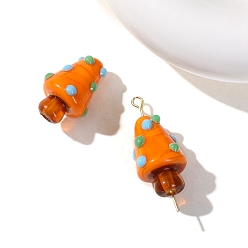 Dark Orange Christmas Theme Handmade Lampwork Beads, Christmas Tree, Dark Orange, 19x12mm