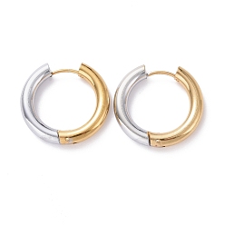 Golden & Stainless Steel Color Two Tone 304 Stainless Steel Hinged Hoop Earrings for Women, Golden & Stainless Steel Color, 6 Gauge, 23x24.5x4mm, Pin: 1mm