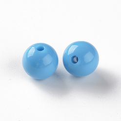 Deep Sky Blue Opaque Acrylic Beads, Round, Deep Sky Blue, 12x11mm, Hole: 1.8mm, about 566pcs/500g