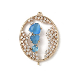 Небесно-голубой Подвески-коннекторы из латуни с микропаве из прозрачного кубического циркония и стекла в форме овала, реальный 18 k позолоченный, стойки покрытие, долговечный, без кадмия и без свинца, голубой, 27.5x38.5x5 мм, отверстие : 1.2 мм