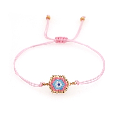 Pink Браслет из стеклянных бусин, шестиугольник с браслетом дружбы сглаза для женщин, розовые, 11 дюйм (28 см)