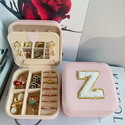 Letter Z Letter Imitation Leather Jewelry Organizer Case with Mirror Inside, for Necklaces, Rings, Earrings and Pendants, Square, Pink, Letter Z, 10x10x5.5cm