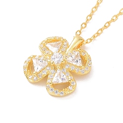 Golden Sterling Silver Clover Pendant Necklace with Clear Cubic Zirconia for Women, Golden, 16.54 inch(42cm)