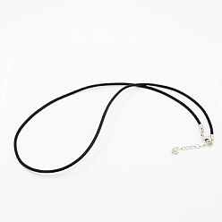 Black Rubber Cord, For Necklace Making, with Alloy Lobster Clasps, Platinum, Black, 18.1 inch