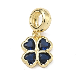 Темно-Синий Подвеска в виде клевера в европейском стиле ко Дню Святого Патрика, латунная, инкрустированная кубическим цирконием., подвески с большим отверстием в виде клевера, стойки покрытие, долговечный, без кадмия и без свинца, реальный 18 k позолоченный, темно-синий, 20 мм, отверстие : 4.9 мм