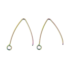 Rainbow Color Ion Plating(IP) 304 Stainless Steel Earring Hooks, Ear Wire, with Horizontal Loop, Rainbow Color, 29~30x20x0.9mm, Hole: 2mm, 19 Gauge, Pin: 0.9mm
