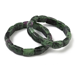 Рубин В Цоизита Браслеты из натуральных рубинов и бусин цоизита для женщин и мужчин, бамбук, внутренний диаметр: 2-3/8 дюйм (6.15 см), бусина : 10.5~11x16.5~17.5x6.5~7 mm