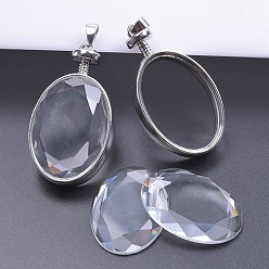 Oval Alloy Locket Pendants, with Glass, DIY Accessories for Jewelry Pendants Making, Oval, 50x28x15mm
