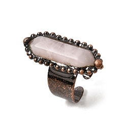 Rose Quartz Natural Rose Quartz Cuff Open Rings, Brass Rings, Oval, Red Copper, 36x14mm, US Size 8 1/2(18.5mm)