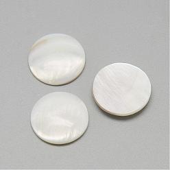 Seashell Color Natural White Shell Mother of Pearl Shell Cabochons, Flat Round, Seashell Color, 18~19x3~4mm
