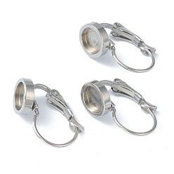 Stainless Steel Color 304 Stainless Steel Leverback Earring Findings, with Flat Round Trays Setting for Cabochon, Stainless Steel Color, Tray: 6mm, 18x8x12mm, Pin: 0.8mm