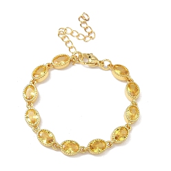 Шампанско-Желтый Овальные латунные браслеты-цепочки с инкрустацией кубическим цирконием для женщин, стойки покрытие, без кадмия и без свинца, долговечный, золотые, шампанское желтый, 5.71 дюйм (14.5 см)