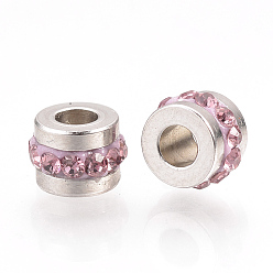 Rose Clair 201 perles de strass en acier inoxydable, colonne, rose clair, 7x5mm, Trou: 3mm