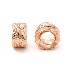 Розовый Позолоченный Стойки обшивки латунные бусины, долговечный, без кадмия и без свинца, столбец с узором листьев, Настоящее розовое золото покрыто, 9.5x6 мм, отверстие : 5 мм