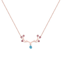 Розовое Золото Ожерелье с оленем, женская цепочка из нержавеющей стали с рогами и ключицей, инкрустация бриллиантами, персональный подарок.