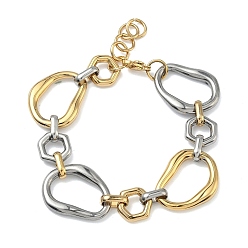 Золотой & Цвет Нержавеющей Стали 304 Браслеты из нержавеющей стали с нерегулярными овальными звеньями для женщин, ионное покрытие (ip), долговечный, золотые и нержавеющая сталь цвет, внутренний диаметр: 7.09 дюйм (18 см)