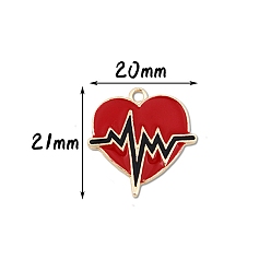 Black Valentine's Day Theme, Alloy Enamel Pendants, Golden, Heart with Electrocardiograph, Black, 21x20mm