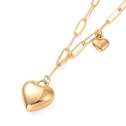 Golden 304 Stainless Steel Heart Pendant Necklace for Women, Golden, 17.72 inch(45cm)