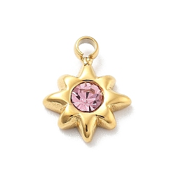 Розовый Звезда 304 подвески из нержавеющей стали со стразами, ионное покрытие (ip), реальный 14 k позолоченный, светло-розовый, 8x6.5x2 мм, отверстие : 1.2 мм