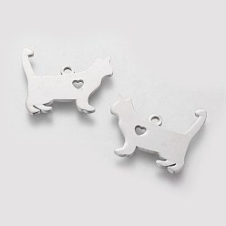 Stainless Steel Color 201 Stainless Steel Puppy Pendants, Silhouette Charms, Dog with Heart, Stainless Steel Color, 16x19x1.1mm, Hole: 1.5mm