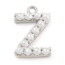 Letter Z Подвески из искусственного жемчуга, с фурнитурой из экологически чистой латуни, без свинца и без кадмия, письмо амулеты, Письмо Z, 14x9.5x3 мм, отверстие : 1.4 мм