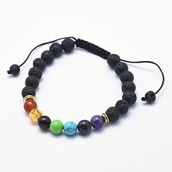 Lava Rock Natural Lava Rock Braided Bead Bracelets, with Alloy Spacer Beads and Nylon Cord, 2-1/4 inch(57mm)