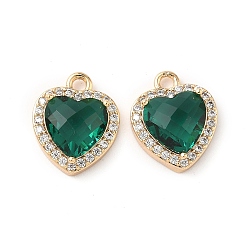 Зеленый Латунные микро проложить кубического циркония подвески, сердце прелести, реальный 18 k позолоченный, зелёные, 13.5x11x5 мм, отверстие : 1.6 мм
