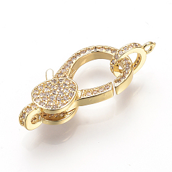 Golden Brass Micro Pave Cubic Zirconia Lobster Claw Clasps, Golden, 25.5x13x5.5mm, Hole: 2mm