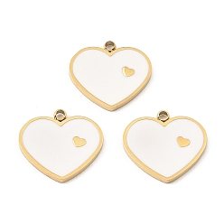 White Ion Plating(IP) 316 Surgical Stainless Steel Charm, with Enamel, Real 24K Gold Plated, Heart Charm, White, 11.5x12x1mm, Hole: 1.2mm