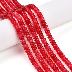 Красный Окрашенные природные белый нефрит бисер пряди, рондель, красные, 4.5x2.5~3 мм, отверстие : 0.8 мм, около 142~148 шт / нитка, 14.57~14.96'' (37~38 см)