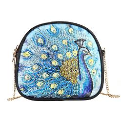 Peacock DIY Handbag Diamond Painting Kits, Including Resin Rhinestones, Pen, Tray & Glue Clay, Peacock Pattern, 170x190x30mm