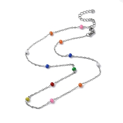 Colorful 304 Stainless Steel with Enamel Satellite Chain Necklaces, Colorful, 16.54 inch(42cm).