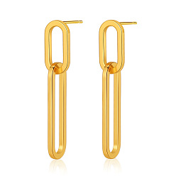 KE0663 Minimalist Double Ring Earrings with Chic Paperclip Design - Fashionable, Metallic Texture