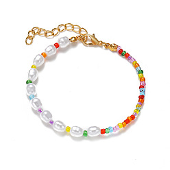 54266 Bohemian Beach Vacation Colorful Beaded Bracelet with Pearls and Rice Beads