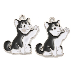 Черный Стойки обшивки сплава эмали подвески, без кадмия и без свинца, платина, собачий шарм, чёрные, 26x23x1.5 мм, отверстие : 1.6 мм
