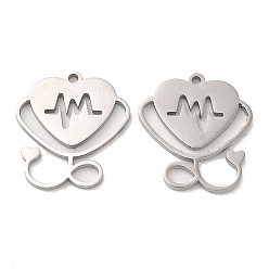 Stainless Steel Color 304 Stainless Steel Pendants, Stethoscope Charm, Stainless Steel Color, 17x16x1mm, Hole: 1.2mm