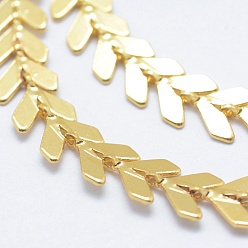 Real 18K Gold Plated Brass Handmade Chains, Cobs Chains, Unwelded, Long-Lasting Plated, Leaf, Real 18K Gold Plated, 6.5x6x0.5mm