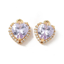 лаванда Латунные микро проложить кубического циркония подвески, сердце прелести, реальный 18 k позолоченный, лаванда, 11.5x9.5x5.5 мм, отверстие : 1.4 мм