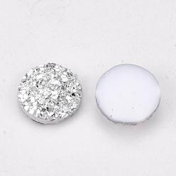Silver Resin Cabochons, Imitation Druzy Agate, Flat Round, Silver, 12x3mm