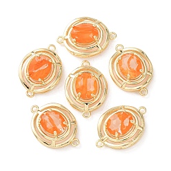 Оранжевый Подвески из латуни со стеклянным креплением, овальные связи, золотые, оранжевые, 23x16x7 мм, отверстие : 1.4 мм
