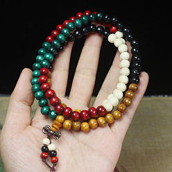 Colorful 108 Beads Prayer Mala Bracelet, Imitation Sandal Wood Round Beaded Wrap Bracelet Necklaces for Ramadan & Eid Mubarak, Colorful, 23-5/8 inch(60cm)
