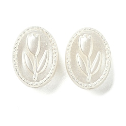 White ABS Plastic Imitation Pearl Beads, Oval with Tulipa, White, 15.5x11.5x7mm, Hole: 3mm