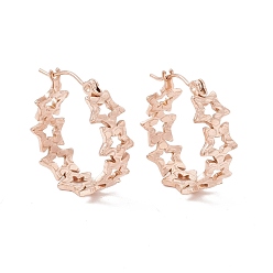 Rose Gold Ion Plating(IP) 304 Stainless Steel Star Wrap Hoop Earrings for Women, Rose Gold, 22x20x8mm, Pin: 0.6mm