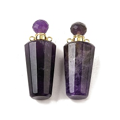 Аметист Кулоны для духов из натурального аметиста, с 304 фурнитурой из нержавеющей стали, граненые, амулеты бутылка, золотые, 45~46x18 мм, отверстие : 1.9 мм