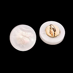 Морская Ракушка 1-отверстия, стержень из полимерного сплава, плоские круглые с бантом рисунком, золотые, цвет морской раковины, 11~11.5x6.5~7 мм, отверстие : 3x2 мм