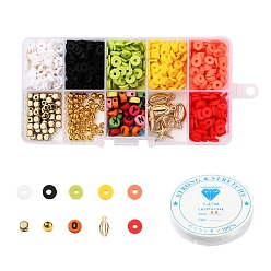 Mixed Color DIY Jewelry Making Kits, Including Geometry Handmade Polymer Clay & Plastic & Acrylic Beads, Starfish & Shell Plastic Pendants and Elastic Crystal Thread, Mixed Color, Beads: 855~860pcs/set